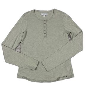 Tecovas Shirt Womens Small Henley Western 100% Cotton Light Green